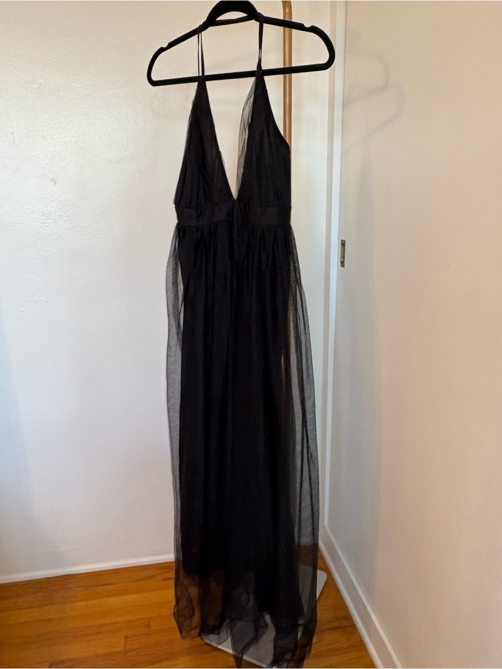 Black Sheer Plunge Maxi Dress